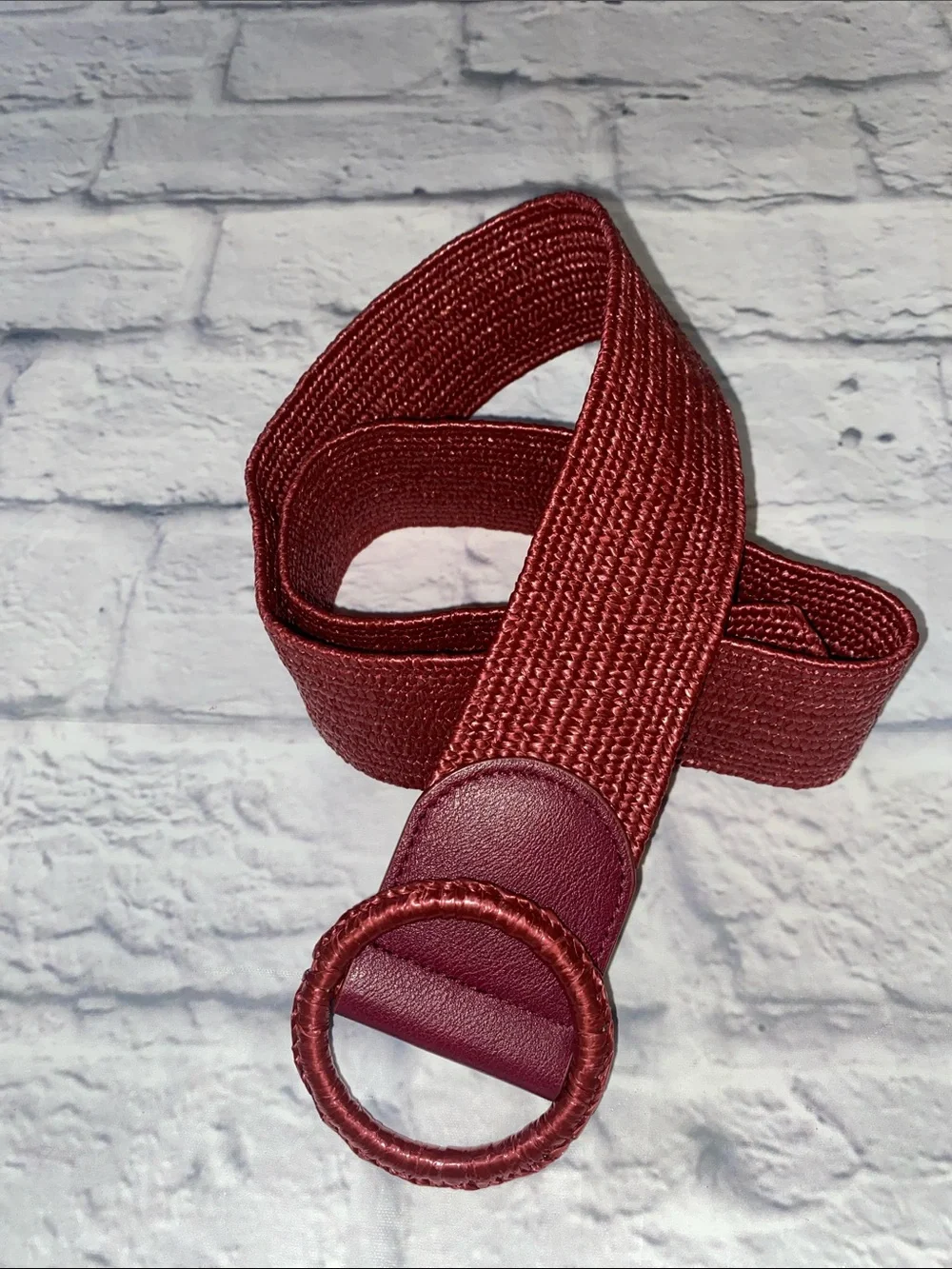 Linea Pelle lp blue Woven Stretch Belt with Round Buckle Size M Burgundy
